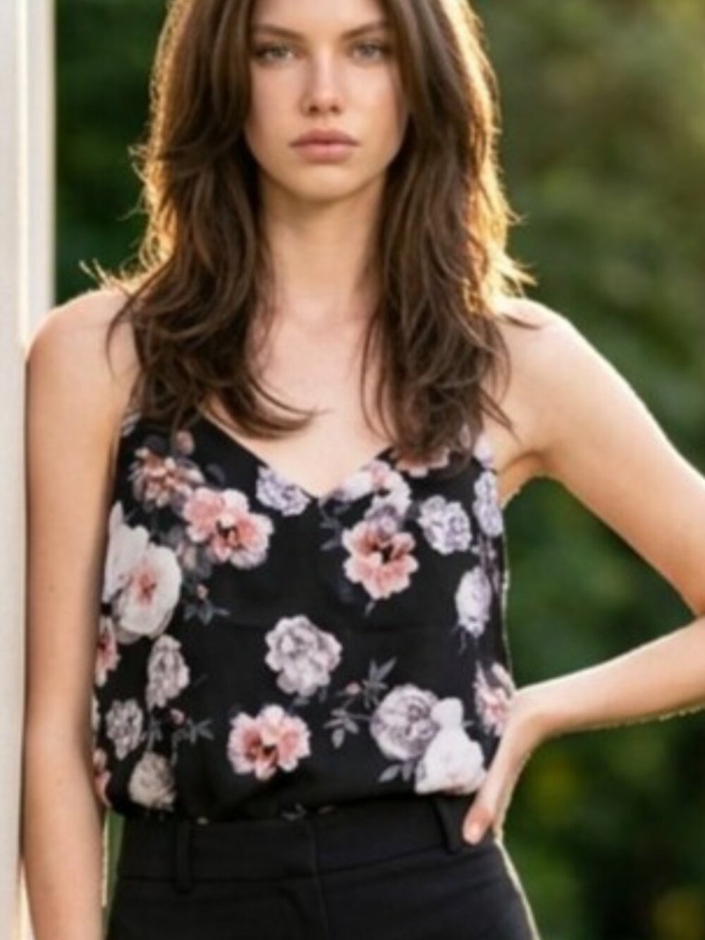 Calvin Klein NWT SZ M Black Floral Spaghetti Strap Hawaiian Tank Blouse Lined